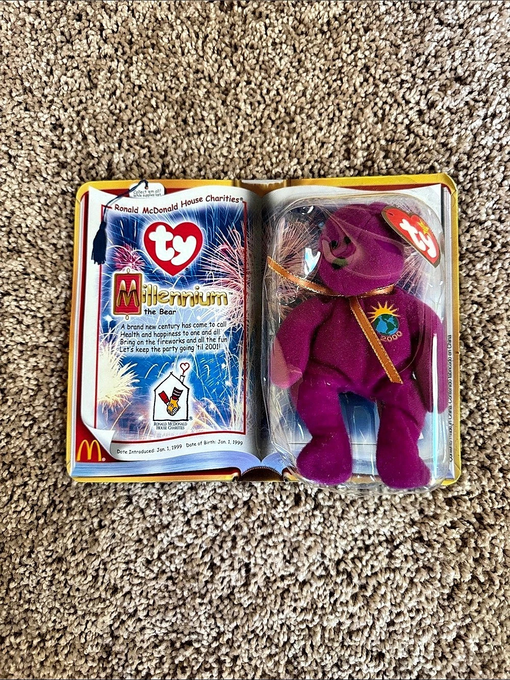 ty Millennium the Bear Purple & Gold Bear